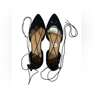 Christian Siriano Laser-Cut Lace Up Flats | Black 10W